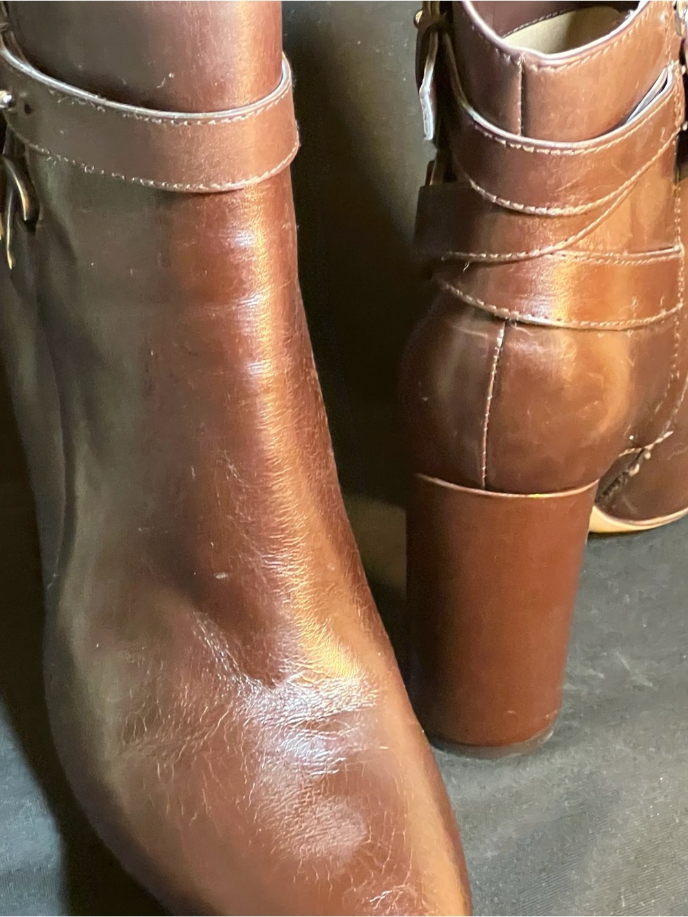 LAUREN RALPH LAUREN Women’s Brown Leather Block Heel Ankle Boots